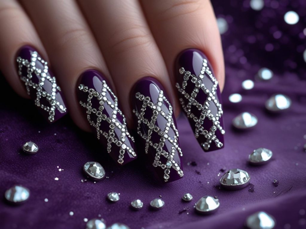 Coffin Nails 2025: Bold Trends for Stunning Manicures 10 Rhinestone embellished coffin nail designs with silver accents for 2025