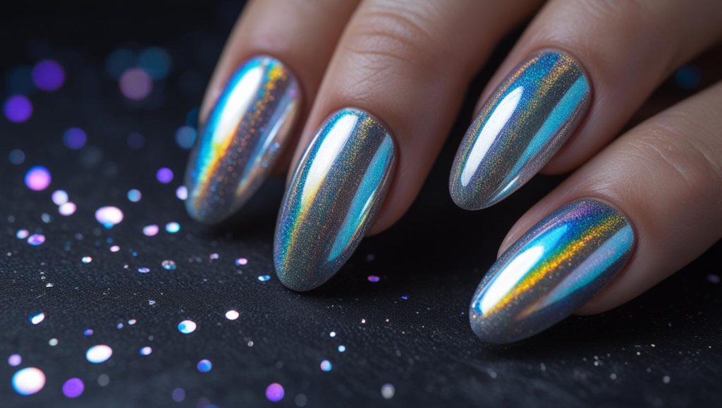 Holographic chrome nail designs with iridescent finish for 2025