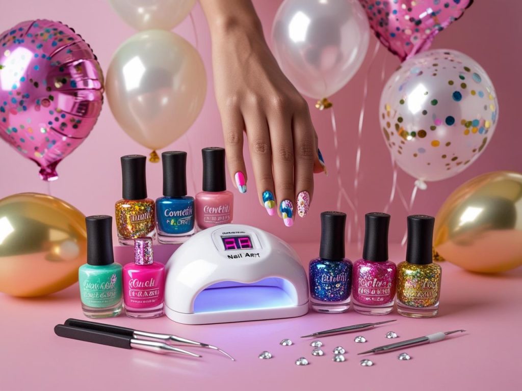 Birthday Nails 2025: Festive Trends for Stunning Nail Designs 17 Nail art kit with festive polish and tools for 2025 birthday nail designs