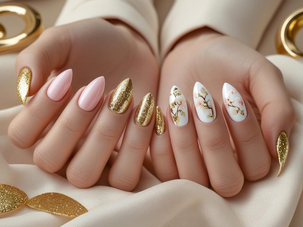 Almond Nails 2025: Chic Trends for Stunning Manicures 2 025 almond nail designs with minimalist chic, glitter accents, floral embellishments, and marble effects for Pinterest inspiration