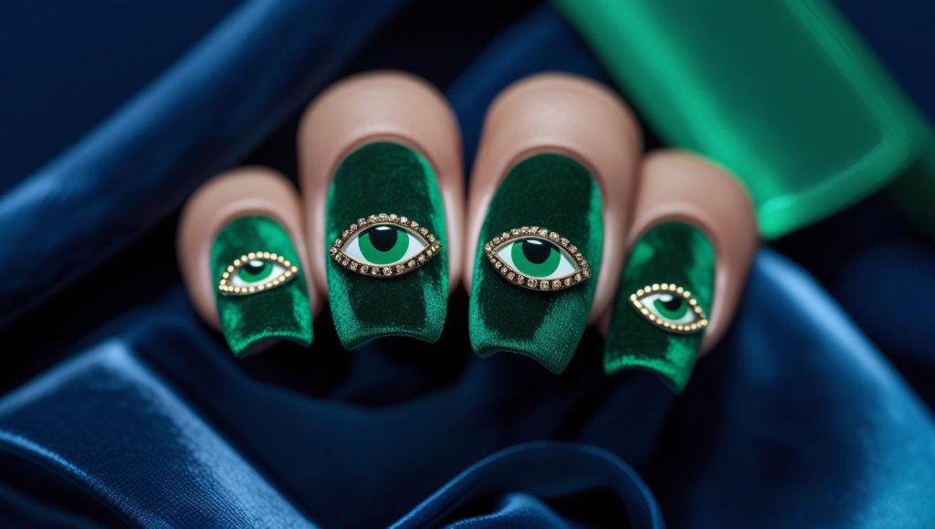 Cat Eye Nails 2025: Mesmerizing Trends for Stunning Manicures 4 Velvet cat eye nail designs with emerald green effect for 2025