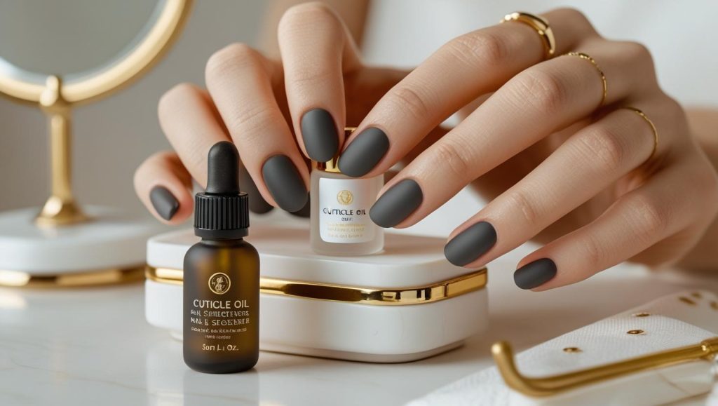 Applying cuticle oil for flawless matte nails in 2025