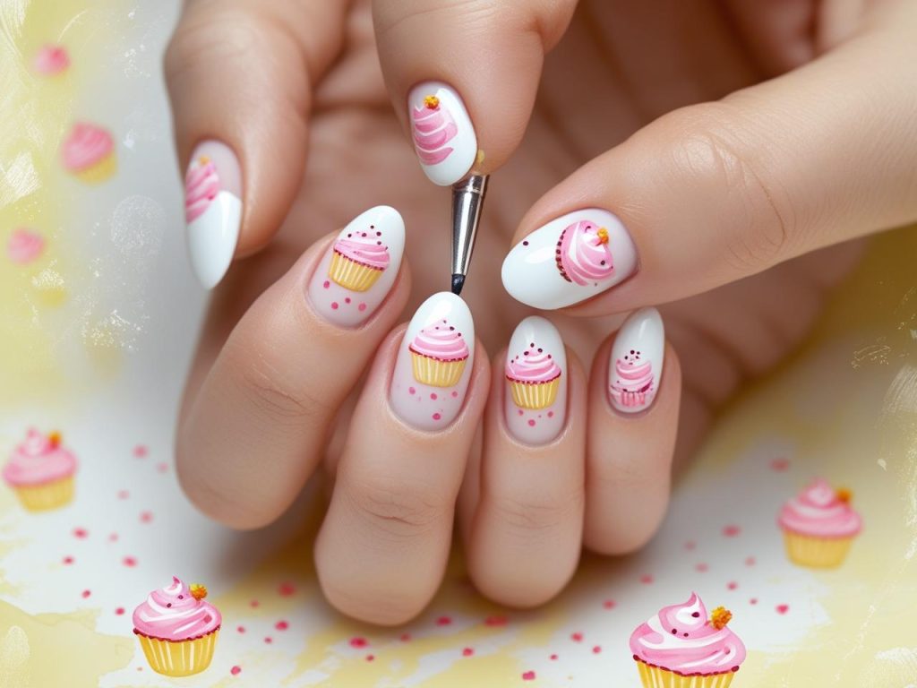 Birthday Nails 2025: Festive Trends for Stunning Nail Designs 14 Creating Cupcake motif birthday nail designs with pink and sprinkles for 2025
