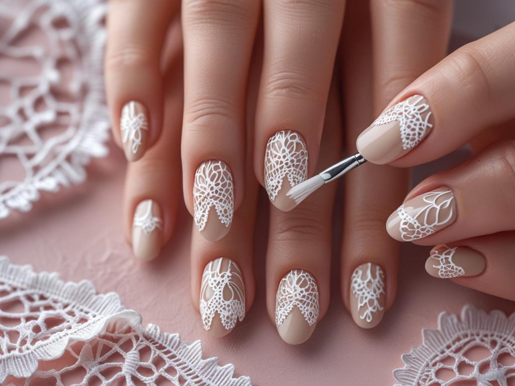 Bridal Nails 2025: Elegant Trends for Stunning Wedding Nail Designs 7 Creating lace detail bridal nail designs for 2025 inspiration