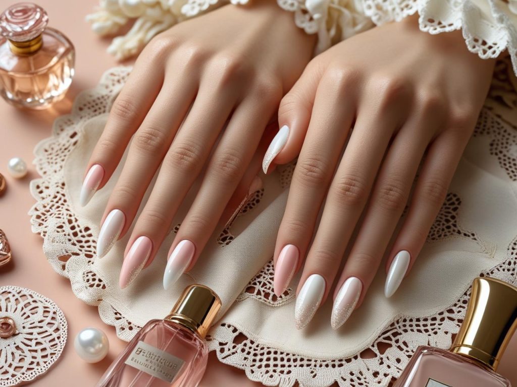 Baby Boomer Nails: Timeless and Pinterest-Worthy Manicures to Love 2 Baby boomer nail designs with pink-to-white gradients, beige ombre, ivory-to-cream transitions, and pearl shimmer tips for Pinterest inspiration.