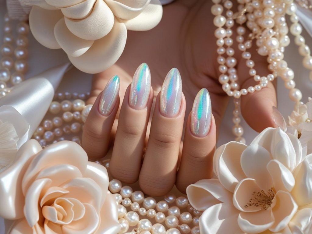 Baby Boomer Nails: Timeless and Pinterest-Worthy Manicures to Love 11 Delicate pearl shimmer tip baby boomer nails with iridescent pearl tips.