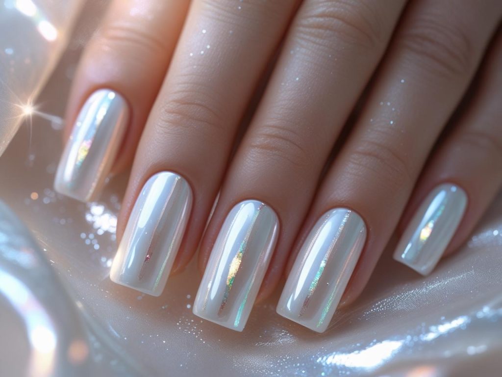Beach Vibes Nails 2025: Coastal and Breezy Trends for Stunning Manicures 7 “Seashell shimmer beach vibes nail designs with iridescent accents for 2025.”
