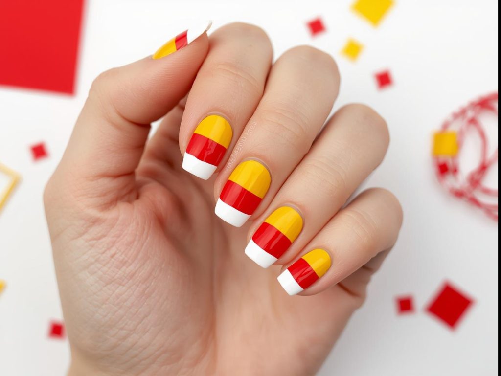 Abstract Nail Art: Bold and Pinterest-Worthy Manicures to Inspire 12 Creating vibrant color-blocked abstract nails with red and yellow polish.