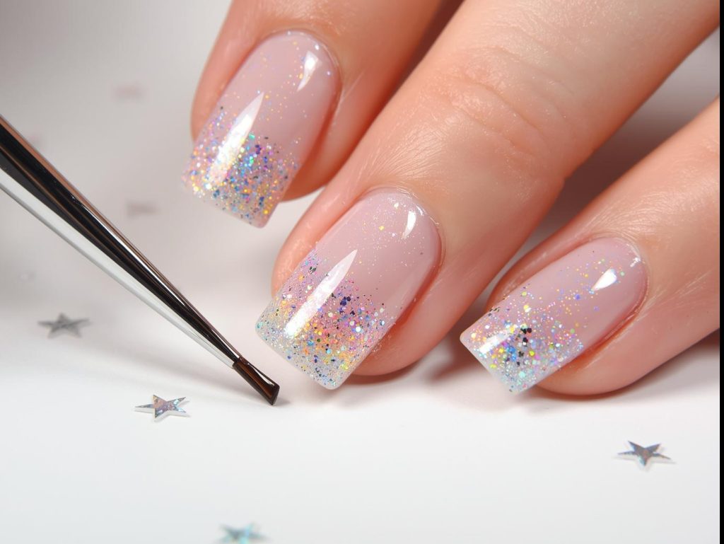 Creating sparkling holographic rainbow accent nails with holographic polish