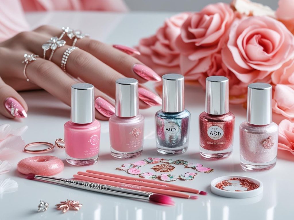 Nail art kit with polish and tools for Hailey Bieber nail styles
