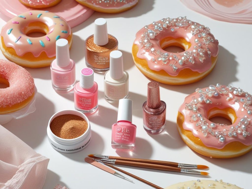 Nail art kit with polish and tools for glazed donut nail styles