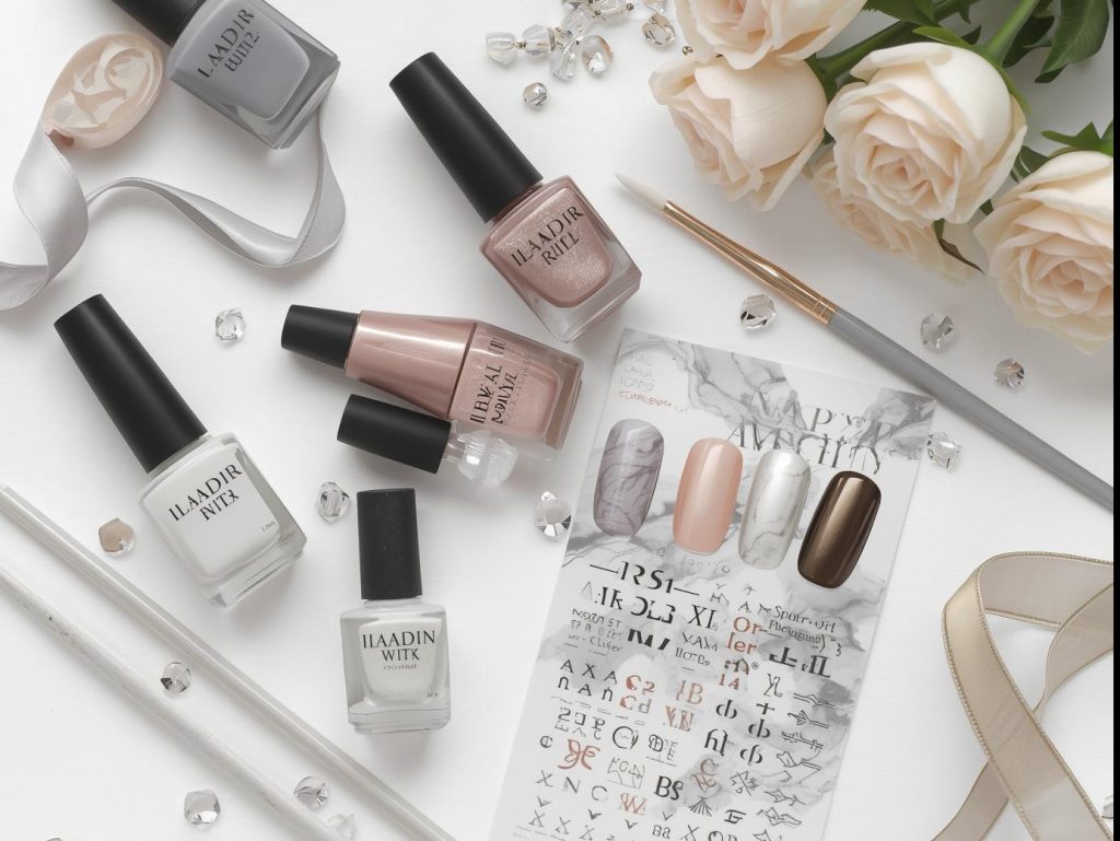 Nail art kit with polish and tools for marble nail designs.