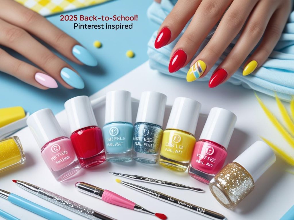 Nail art kit with polish and tools for 2025 back to school nail trends