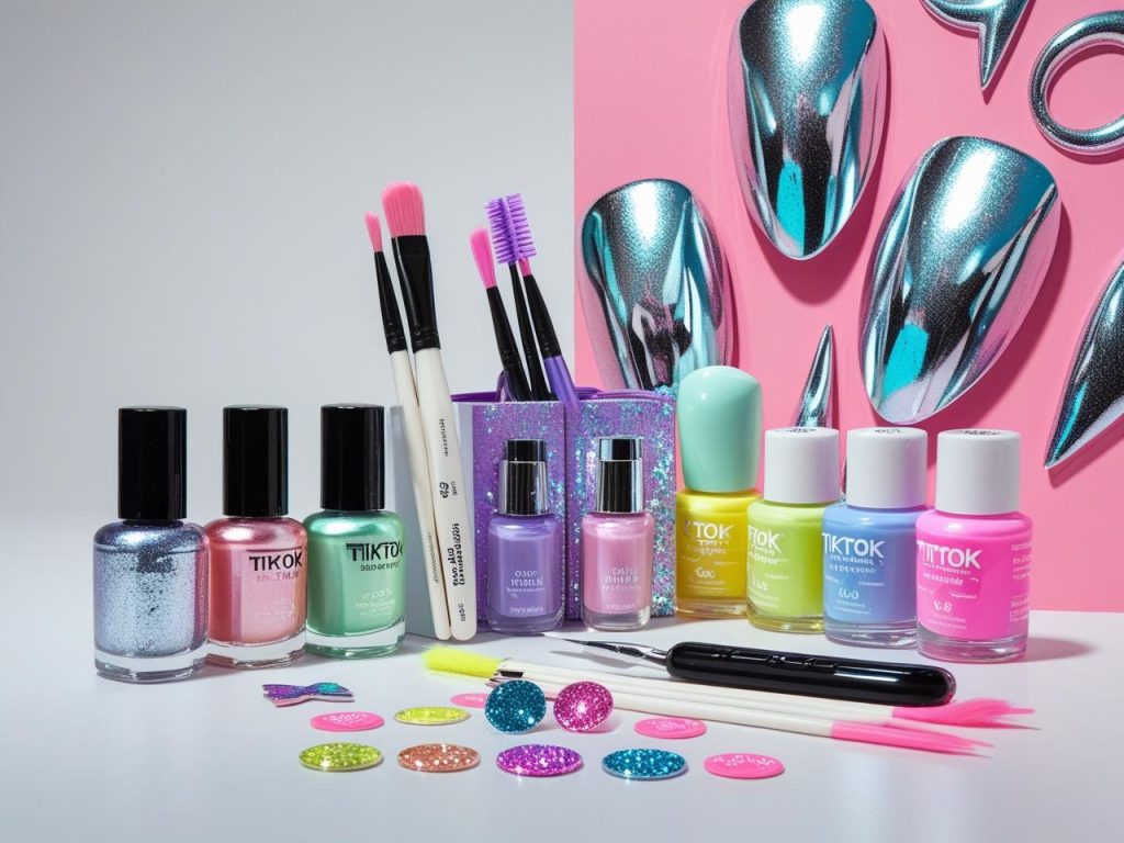  Nail art kit with polish and tools for TikTok nail ideas.