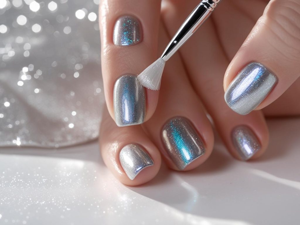 Winter Nail Inspo: Cozy and Glamorous Trends for Stunning Manicures 8 “Creating metallic shimmer winter nail inspo designs for inspiration.”