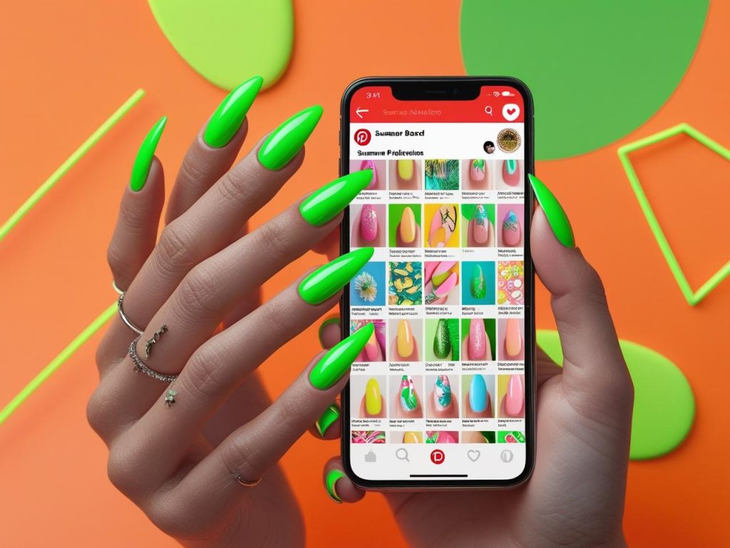 Summer Nail Inspo: Bold and Beautiful Trends for Stunning Manicures 3 “Classic neon summer nail inspo with neon green polish on a Pinterest board, showcasing bold nail trends.”
