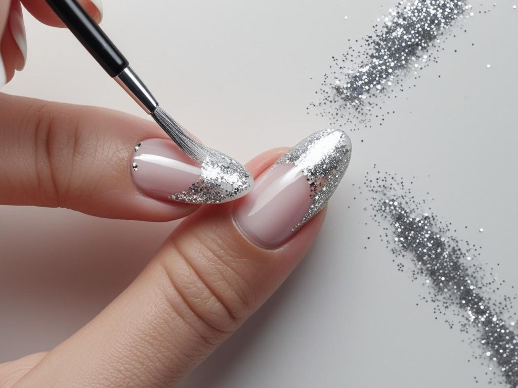 “Creating glitter reverse French nail designs for 2025 inspiration.”