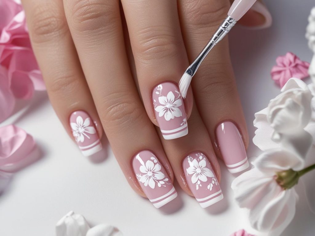  “Creating floral reverse French nail designs for 2025 inspiration.”
