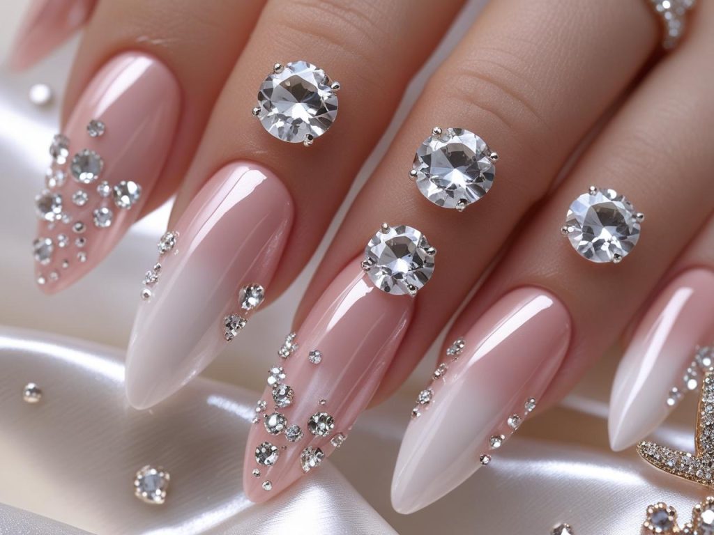  “Gemstone reverse French nail designs with clear gems for 2025.”