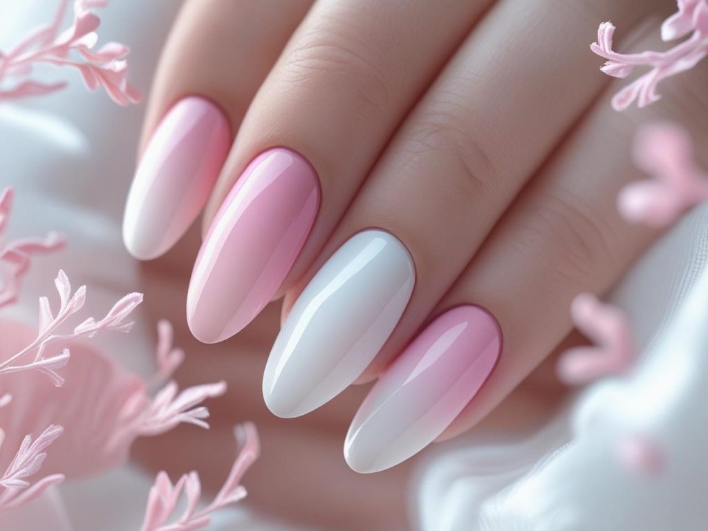 “Pastel ombre nail designs with pink-to-white gradient for 2025.”