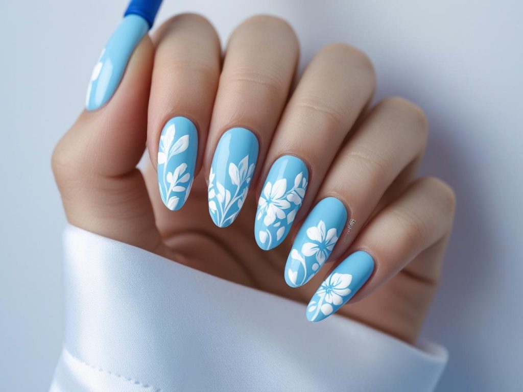  “Creating blue floral nail designs for 2025 inspiration.”