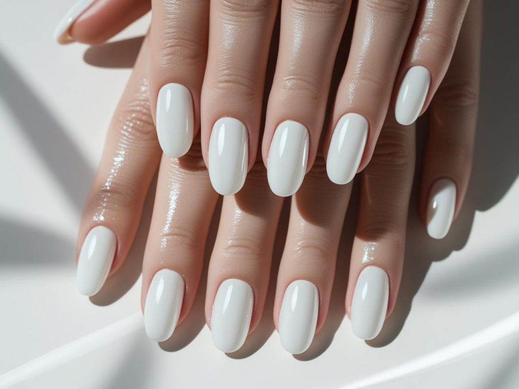 White Nail Designs 2025: Elegant and Timeless Trends for Stunning Manicures 4 “Minimalist white gloss nail designs with pure white finish for 2025.”