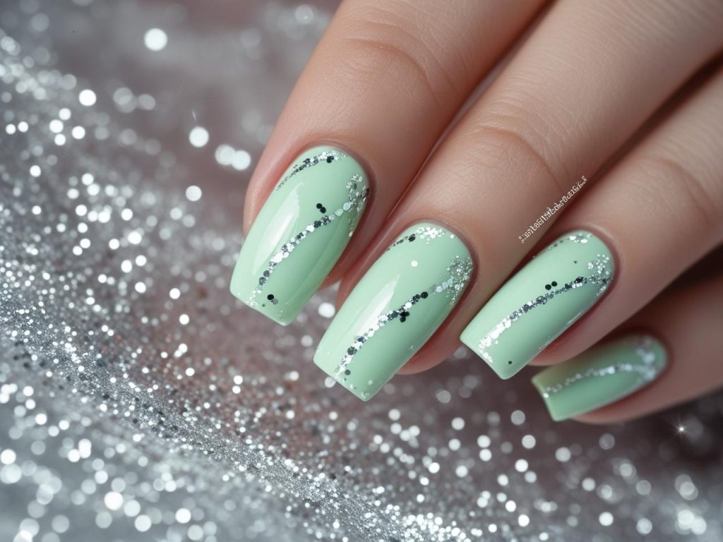 “Glitter pastel summer nail designs with silver glitter accents for 2025.”