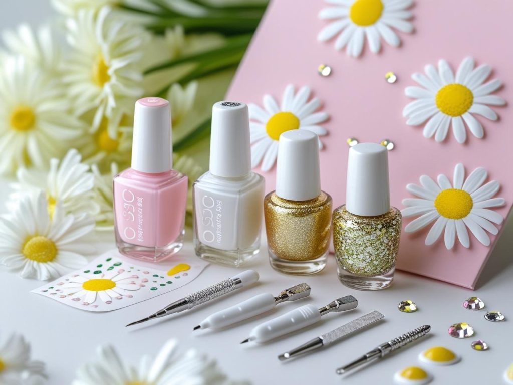 Daisy Nail Art 2025: Playful and Romantic Trends for Stunning Manicures 16 “Nail art kit with polish and tools for 2025 daisy nail art designs.”