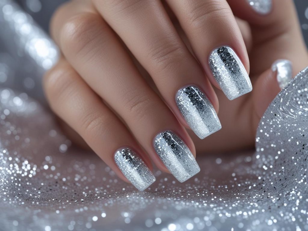  “Glitter ombre nail designs with silver glitter gradient for 2025.”