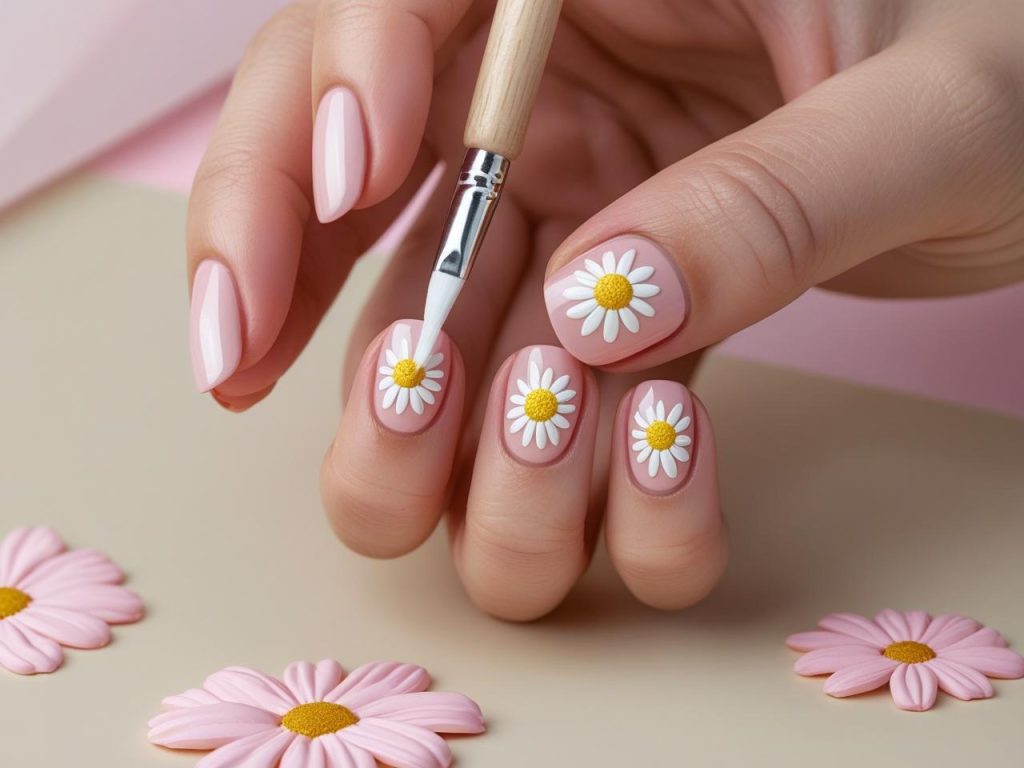 Daisy Nail Art 2025: Playful and Romantic Trends for Stunning Manicures 9 “Creating colored daisy nail art for 2025 inspiration.”