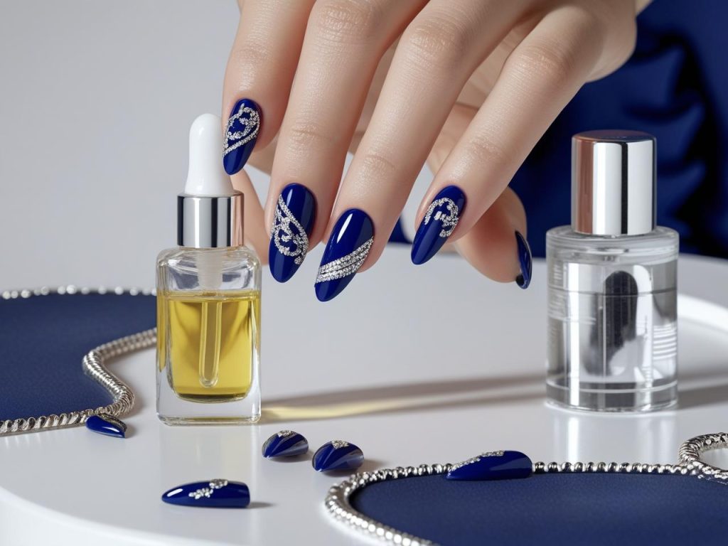  “Applying cuticle oil for flawless blue nail designs in 2025.”