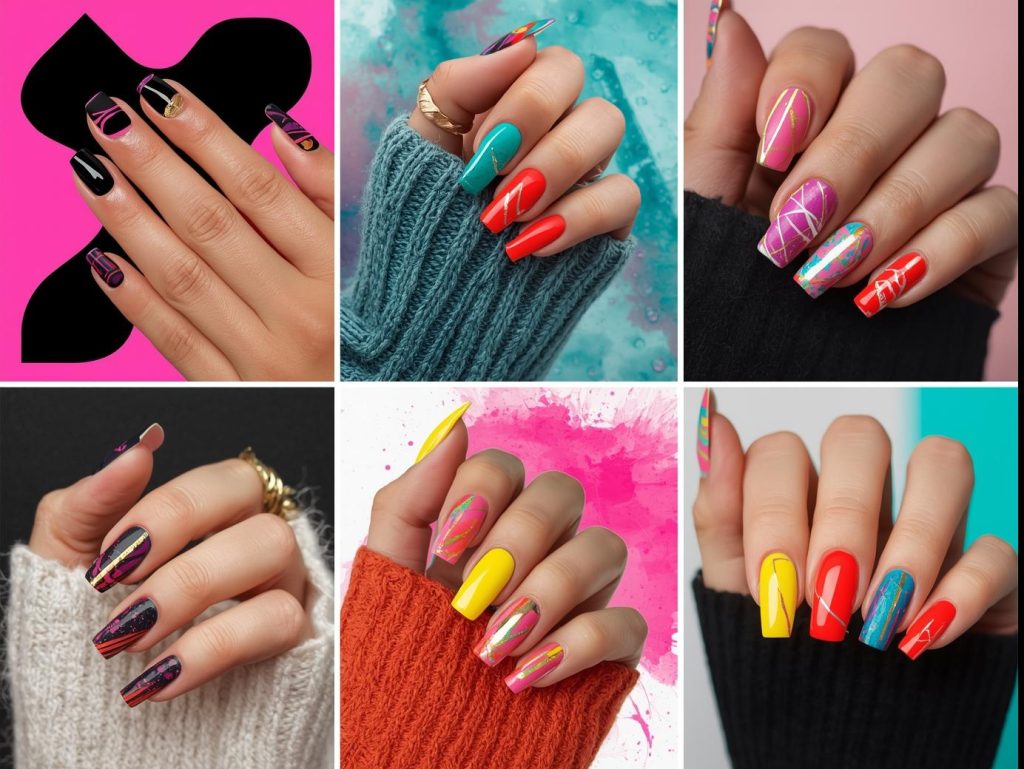 Abstract Nail Art: Bold and Pinterest-Worthy Manicures to Inspire 4 Top abstract nail art designs featuring geometric shapes, watercolor swirls, metallic lines, and color-blocked patterns for Pinterest inspiration