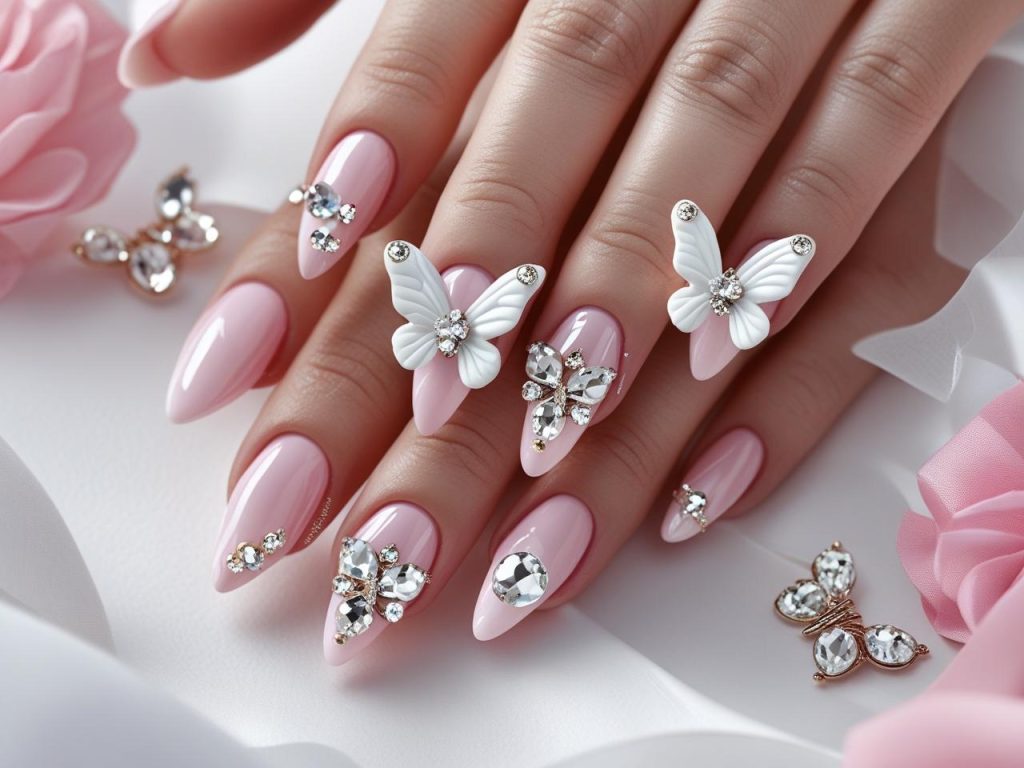 Butterfly Nail Designs 2025: Whimsical and Elegant Trends for Stunning Manicures 13 “Creating gemstone butterfly nail designs for 2025 inspiration.”