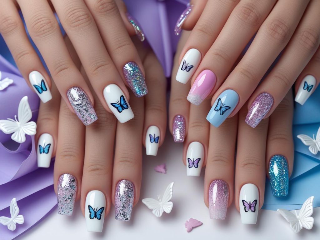 Butterfly Nail Designs 2025: Whimsical and Elegant Trends for Stunning Manicures 2 “2025 butterfly nail designs with classic, glitter, colored, and ombre wing patterns for Pinterest inspiration.”