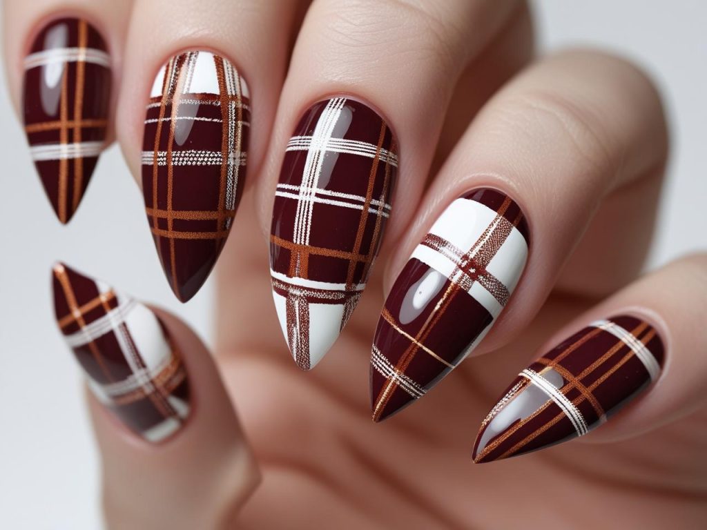  “Creating classic plaid fall nail inspo designs for inspiration.”