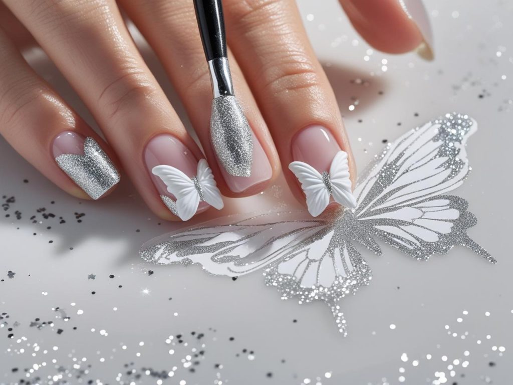 Butterfly Nail Designs 2025: Whimsical and Elegant Trends for Stunning Manicures 7 “Creating glitter butterfly nail designs for 2025 inspiration.”