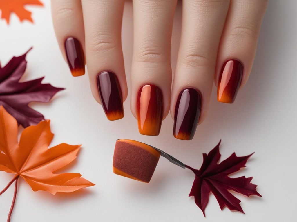 “Creating ombre maple fall nail inspo designs for inspiration.”