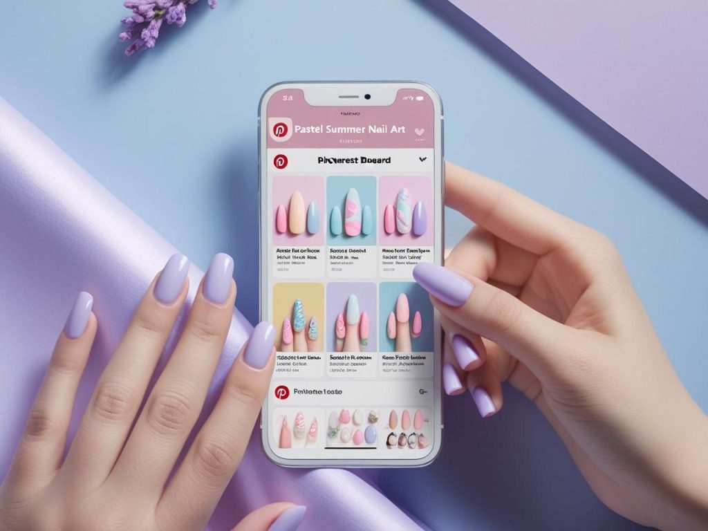  “Classic pastel summer nails with lavender polish on a Pinterest board, showcasing 2025 nail trends.”