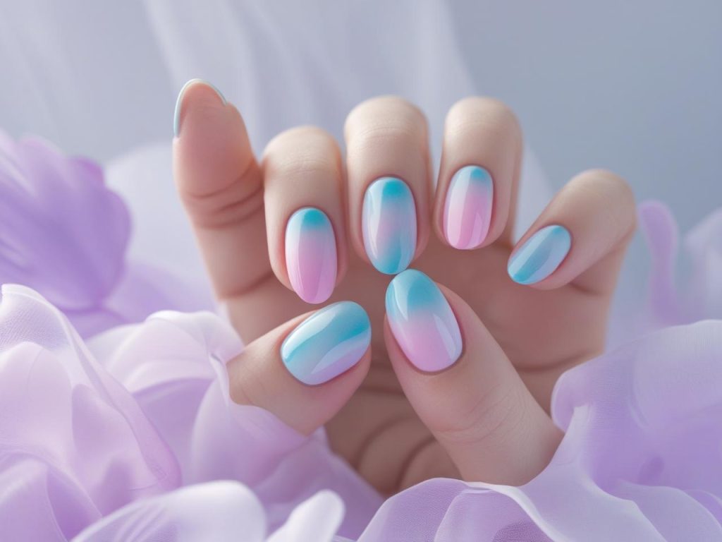  Aura Instagram nail trends 2025 with gradient pastel polish.