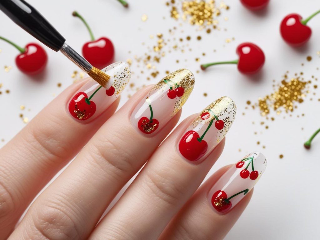 Cherry Nails 2025: Playful and Bold Trends for Stunning Manicures 7 “Creating glitter cherry nail designs for 2025 inspiration.”