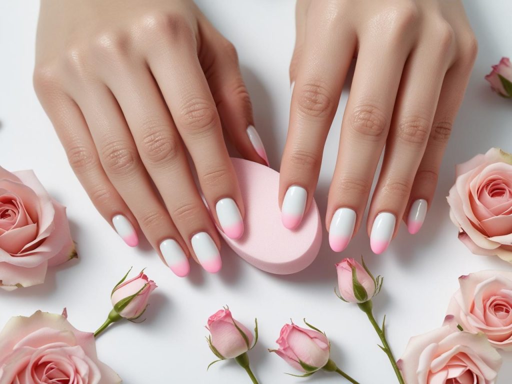 Baby Boomer Nails: Timeless and Pinterest-Worthy Manicures to Love 6 Creating soft pink-to-white gradient baby boomer nails with blended polish.