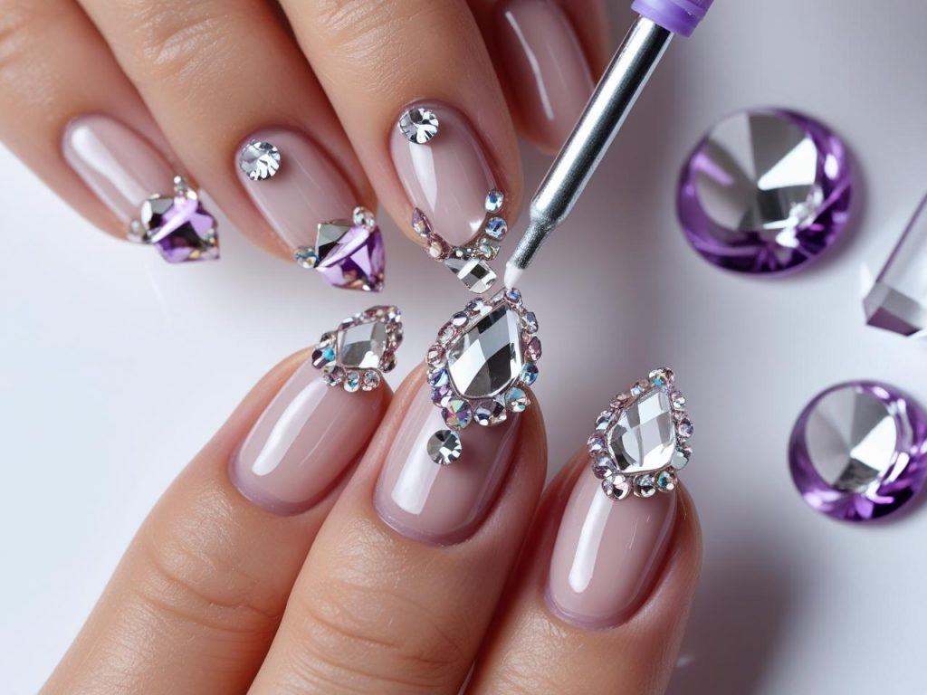  Creating 3D gem Instagram nail trends 2025 with sparkling embellishments.
