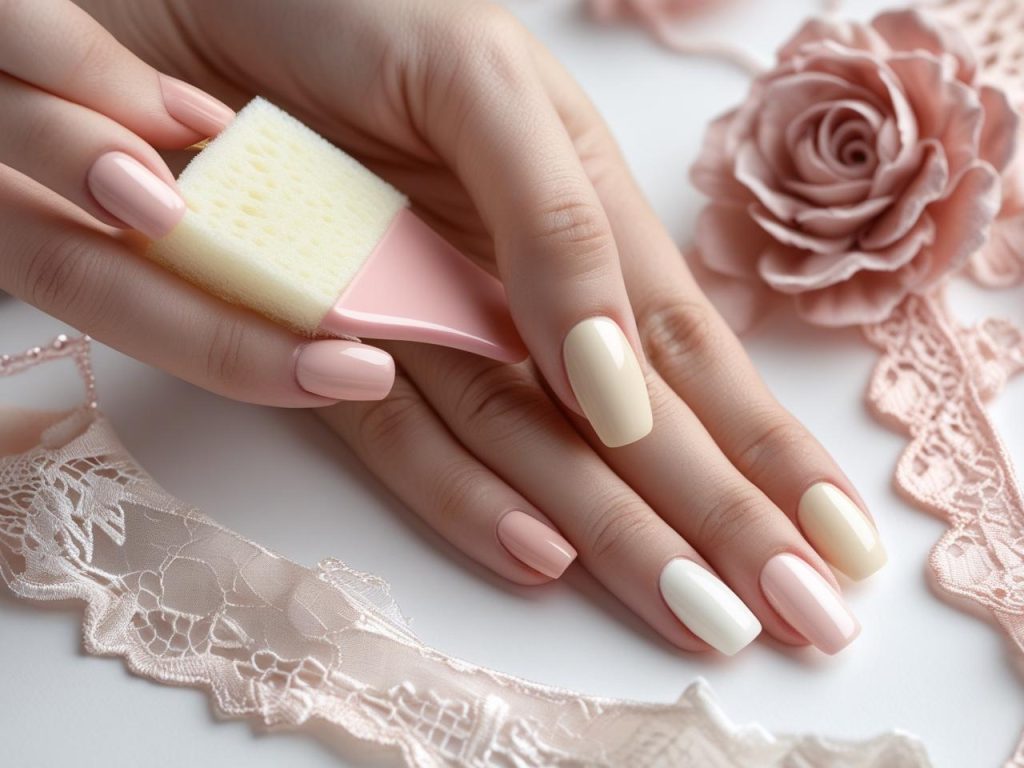 Baby Boomer Nails: Timeless and Pinterest-Worthy Manicures to Love 10 Creating subtle ivory-to-cream transition baby boomer nails with blended polish.