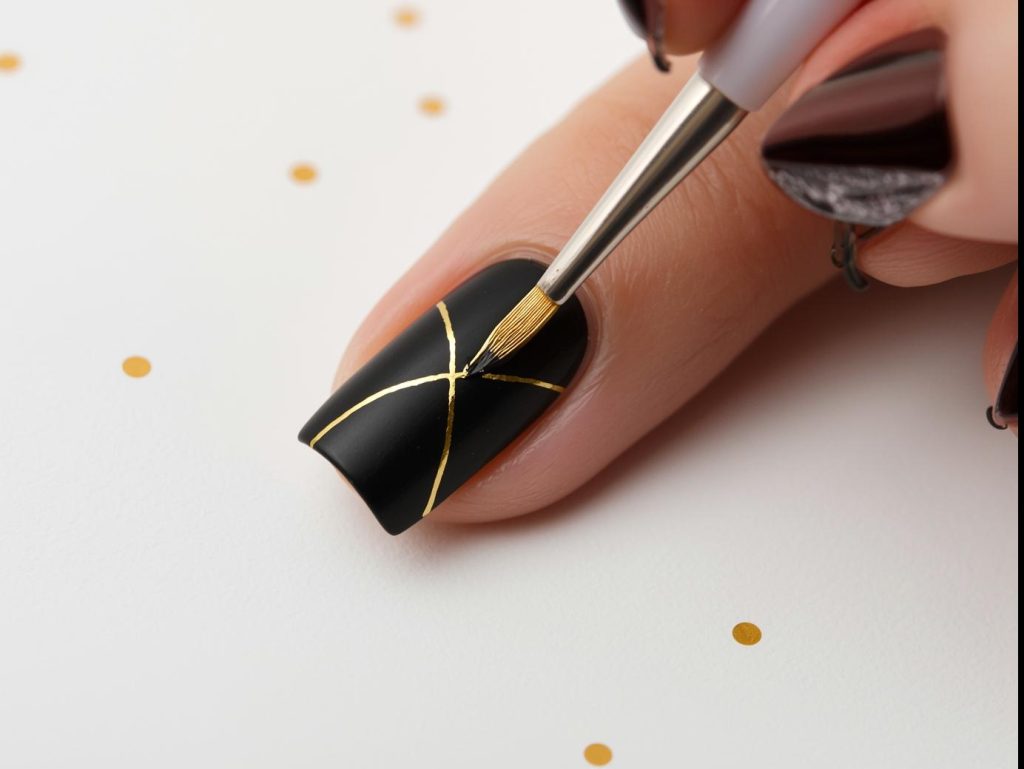 Abstract Nail Art: Bold and Pinterest-Worthy Manicures to Inspire 10 Creating asymmetrical metallic gold line abstract nails with gold polish