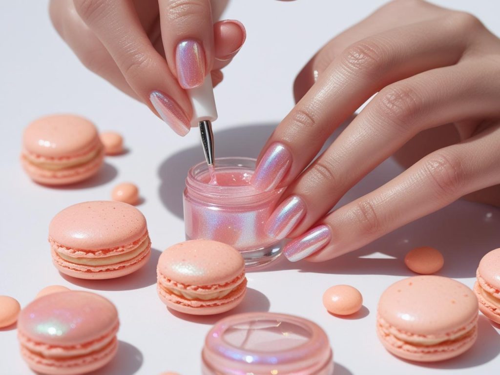 Creating iridescent jelly layer glazed donut nails with translucent pink polish