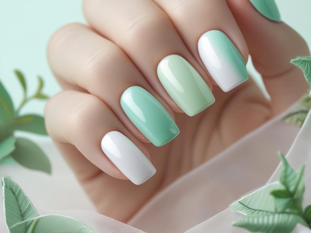 Pastel Nail Designs 2025: Soft and Chic Trends for Stunning Manicures 11 Ombre pastel nail designs with mint green-to-white gradient for 2025
