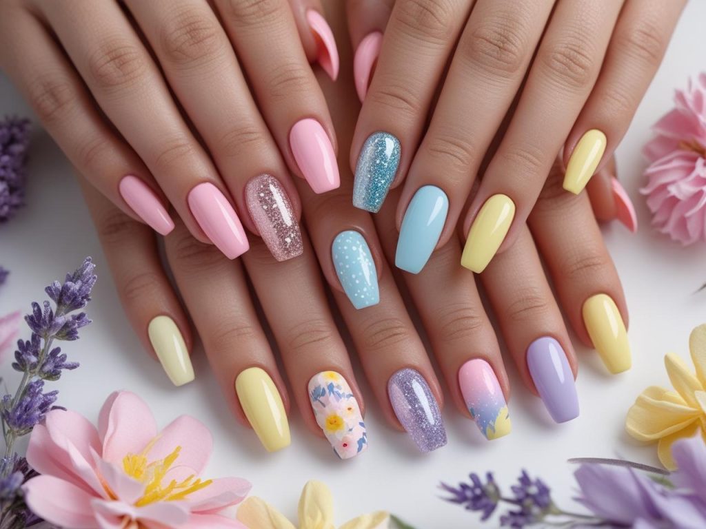 Pastel Nail Designs 2025: Soft and Chic Trends for Stunning Manicures 2 2025 pastel nail designs with classic, glitter, floral, and ombre styles for Pinterest inspiration