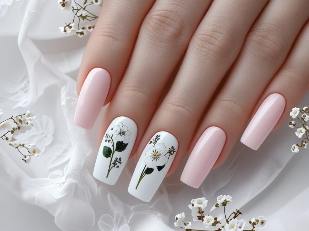  “Floral reverse French nail designs with white flowers for 2025.”