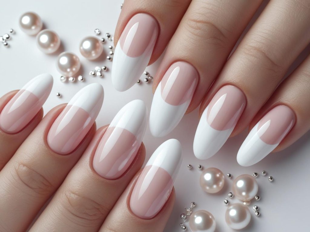 “Classic reverse French nail designs with white lunula for 2025.”