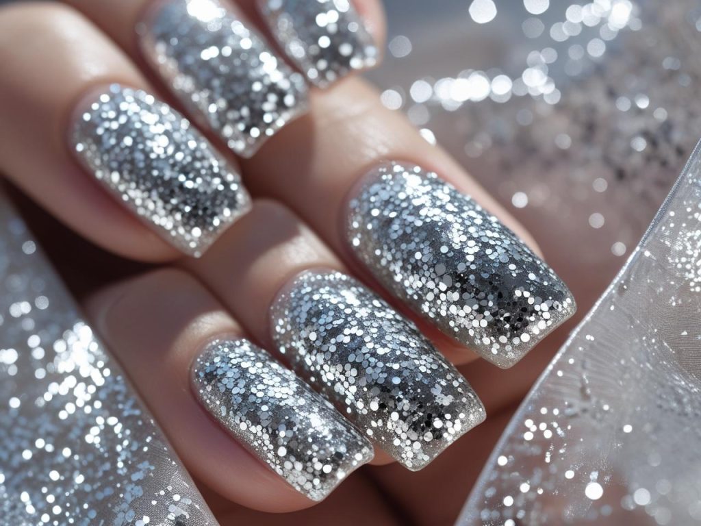  “Glitter reverse French nail designs with silver glitter lunula for 2025.”